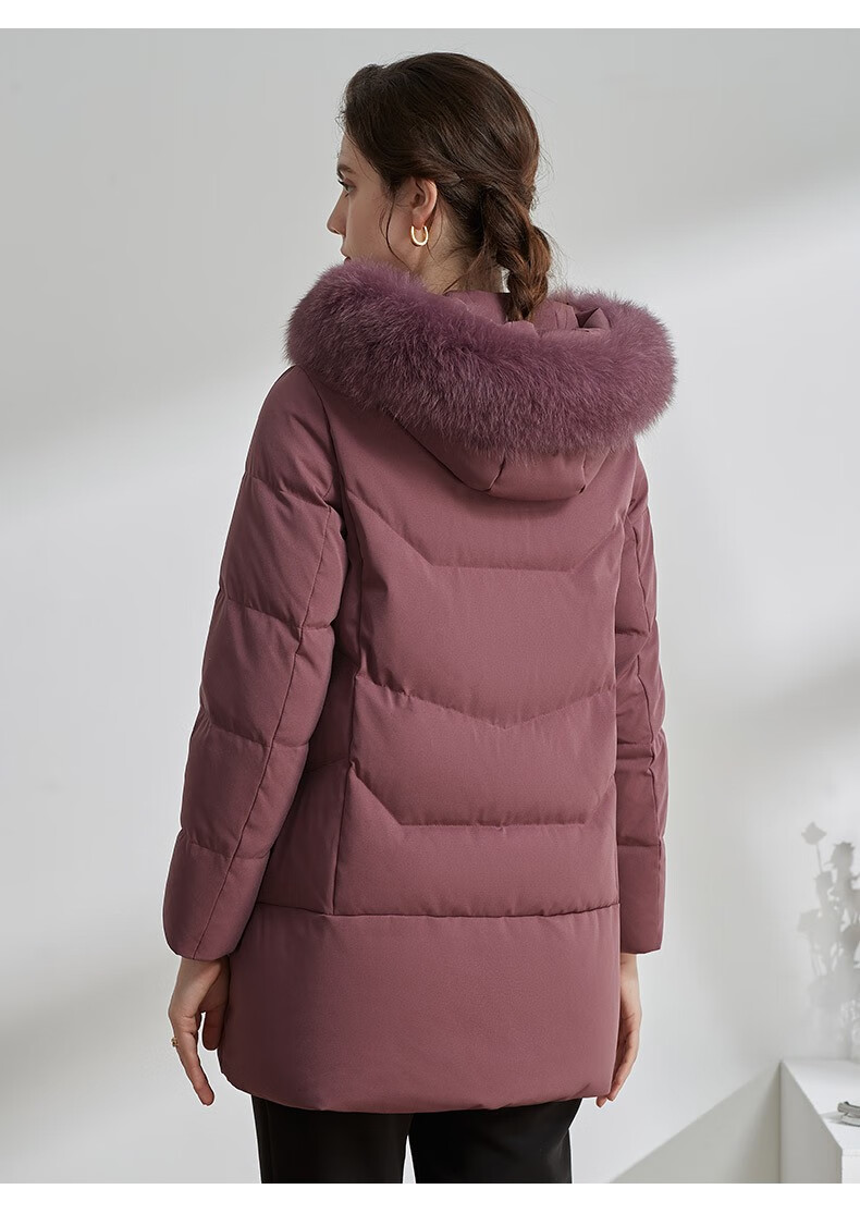 妈妈羽绒服女中长款洋气连帽大毛领中年加厚保暖外套x1931号豆沙色170