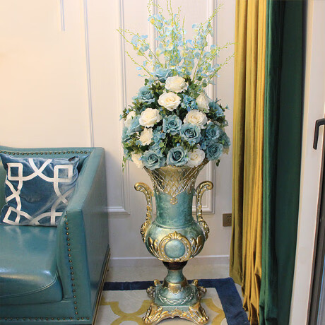 骄意客厅落地摆件大花瓶插花仿真花套装欧式现代简约家居装饰品摆设