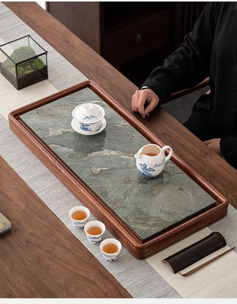 苏氏陶瓷sushiceramics九龙壁花梨实木茶盘可干泡可排水功夫泡茶台