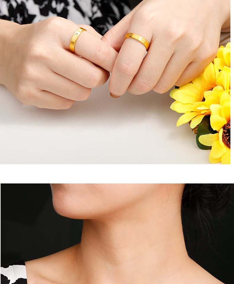 老凤凰同款3d硬金黄金情侣戒指999足金时尚简约男女对戒金素圈金戒指