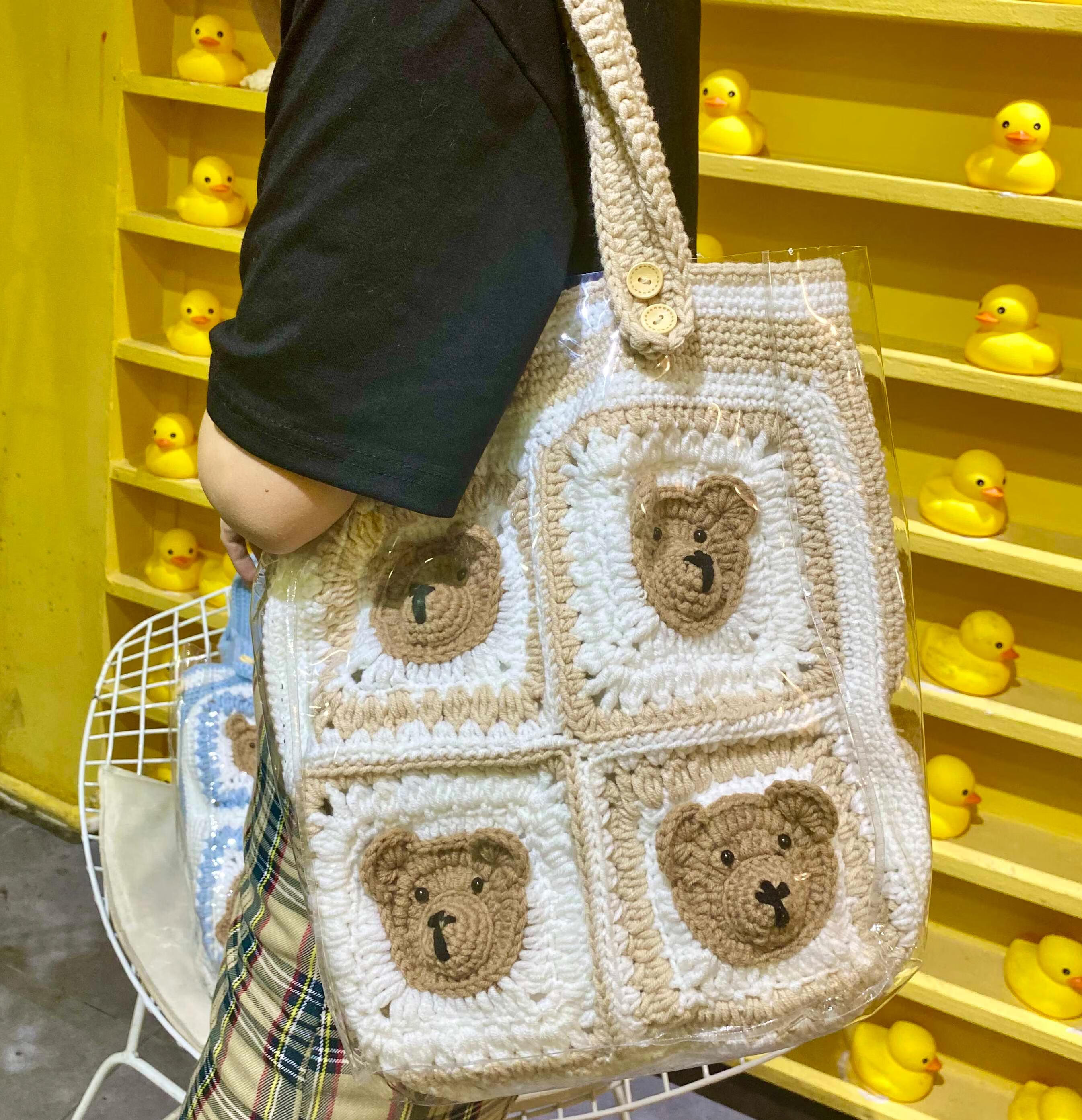 包包抖音miss 手工编织包包可爱小熊单肩包diy自制毛线钩针材料包腋下