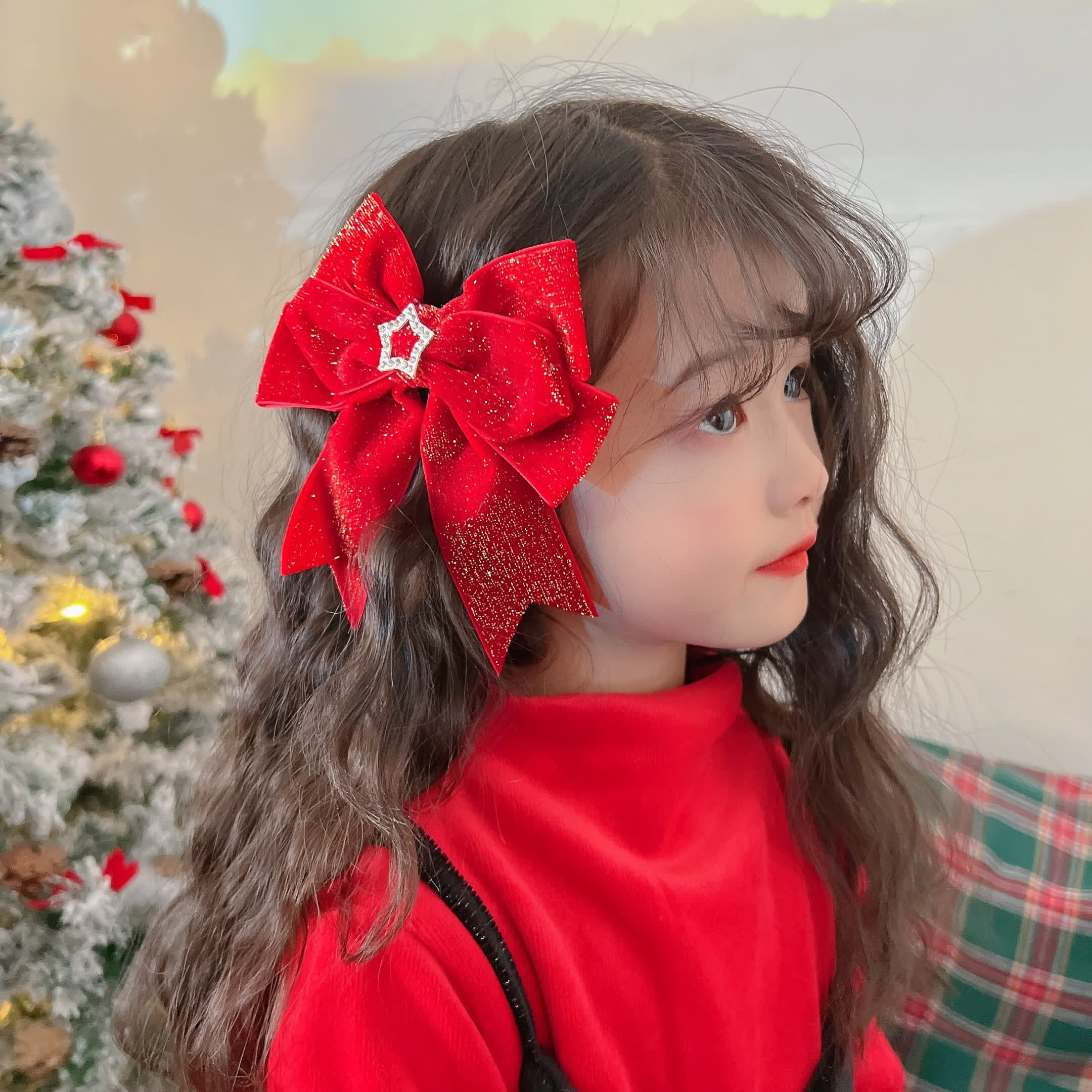 儿童新年红色蝴蝶结头饰汉服发饰小女孩流苏可爱发卡女童过年发夹新年