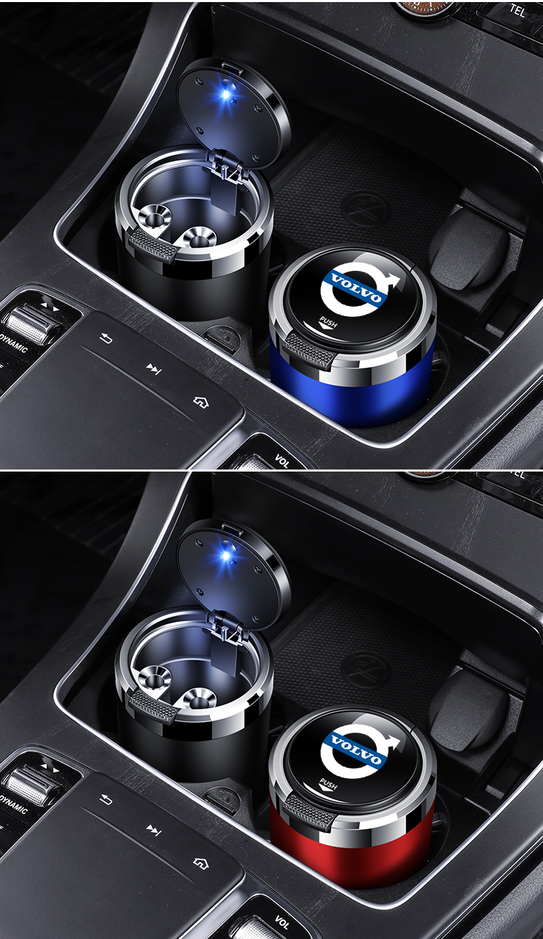 适用于车载烟灰缸创意一键开盖汽车烟灰缸带盖led夜灯车内用烟灰缸弗