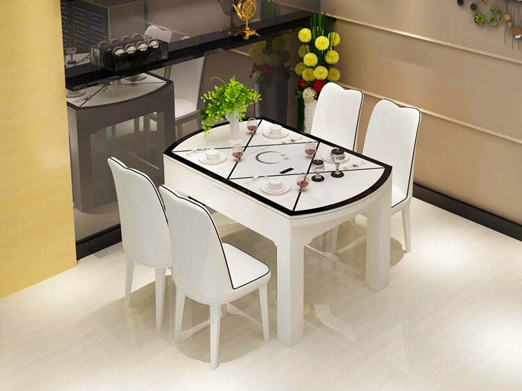 餐桌椅组合 伸缩餐桌 实木餐桌 钢化玻璃吃饭桌 小户型餐桌38# 1套餐