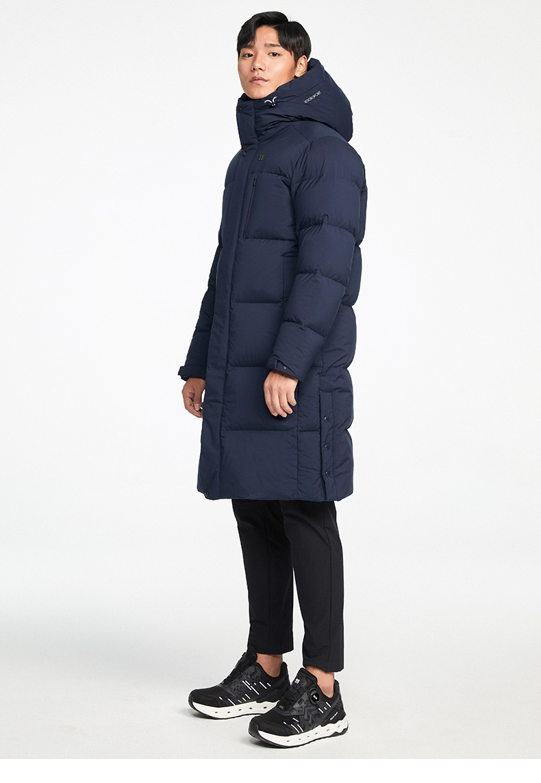 kolonsport可隆羽绒服男子冬季户外简约纯色连帽绗缝长款防寒保暖重型