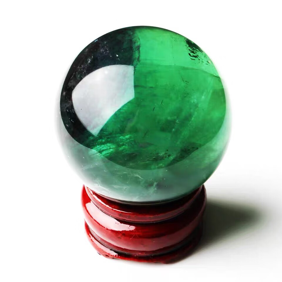曜萱天然绿萤石水晶球摆件绿水晶球居家送礼直径20厘米底座