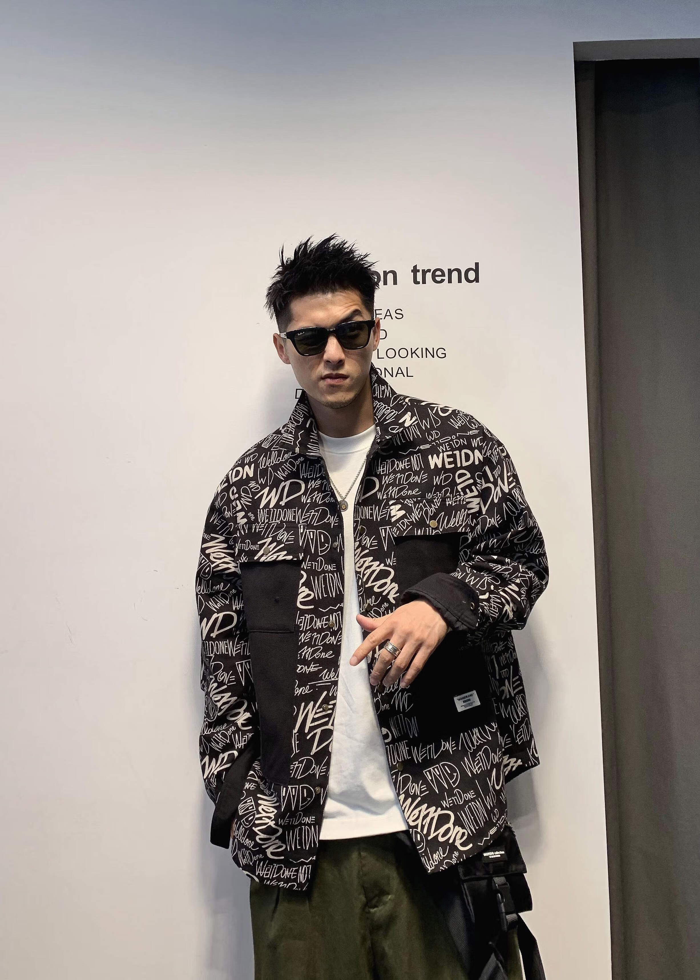 花邻序徐太浪纯色涂鸦痞帅衬衫男春秋设计感潮牌男装炸街长袖衬衣外套