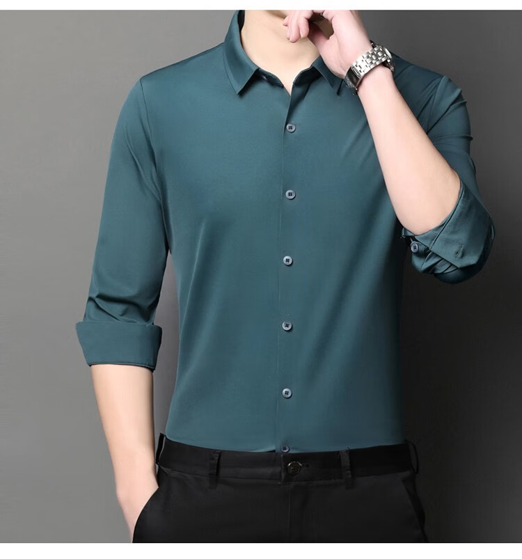 皮尔卡丹官方店感男装冰丝长袖衬衫男丝绸桑蚕丝商务衬衣纯色真丝寸衫