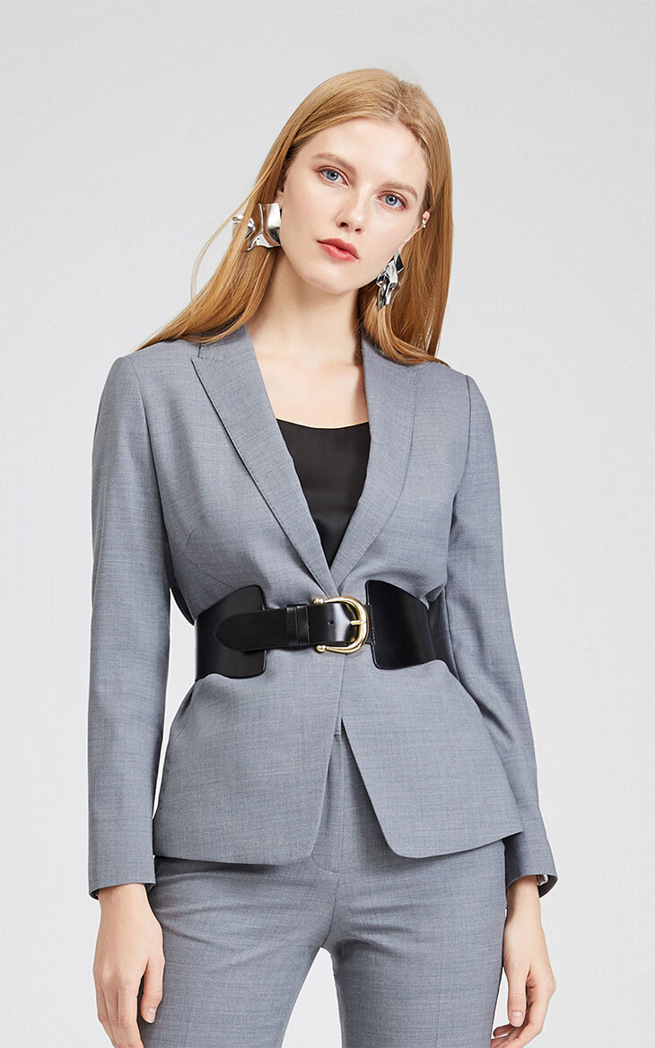 selected思莱德含羊毛纯色质感一粒扣商务西装女sig420172505 浅灰色