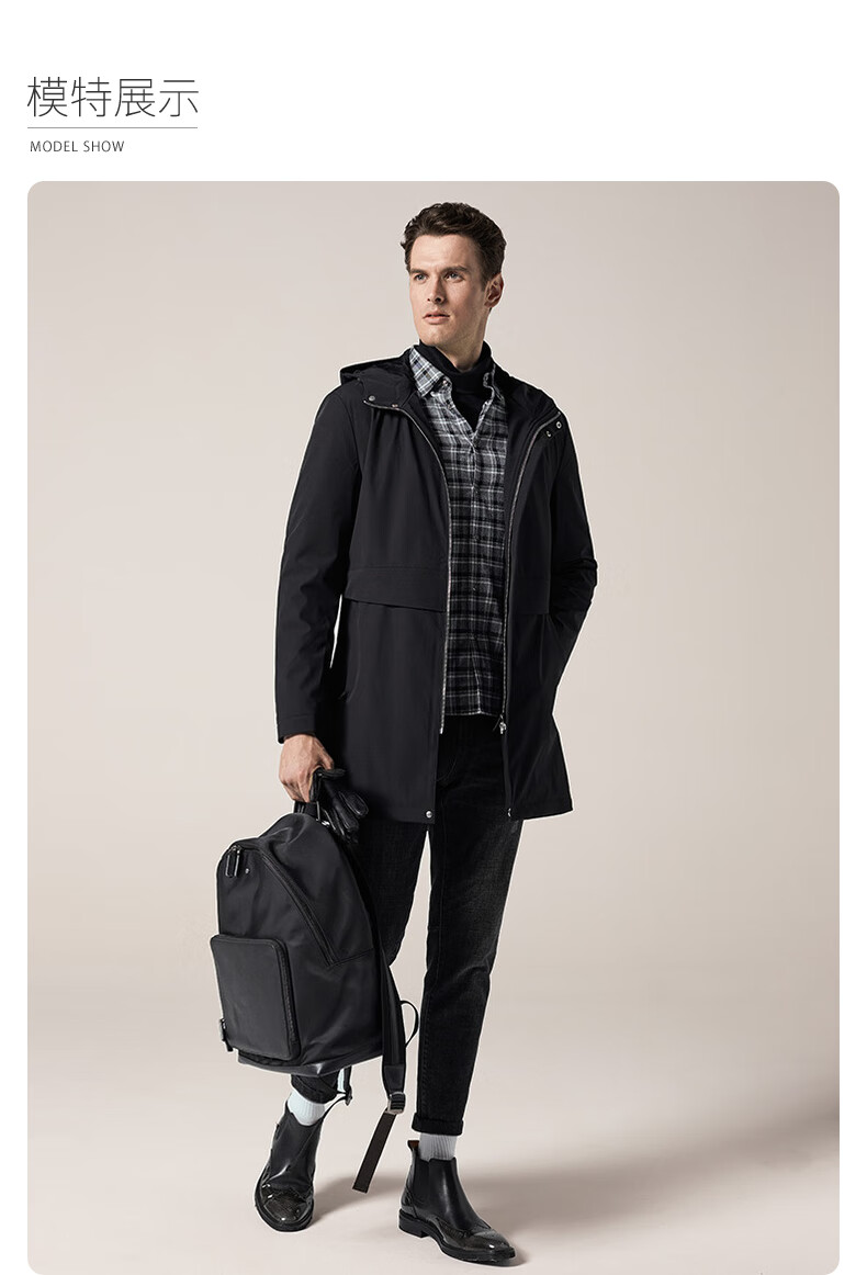 威可多vicutu男士风衣商务休闲百搭连帽风衣实用保暖外套男vbs