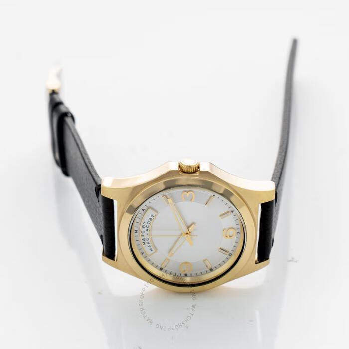 marcjacobs女士石英手表腕表表盘41mm经典款金色表盘黑色皮质表带mbm
