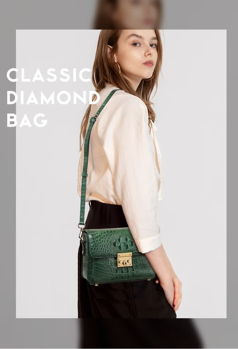 卡梵蒂鳄鱼皮女包包2020新款潮单肩斜挎包时尚百搭翻盖锁扣真皮小方包