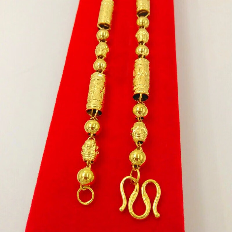 越南沙金项链男空心镀金大链子久不掉色粗佛珠竹节金首饰 1号60厘米长