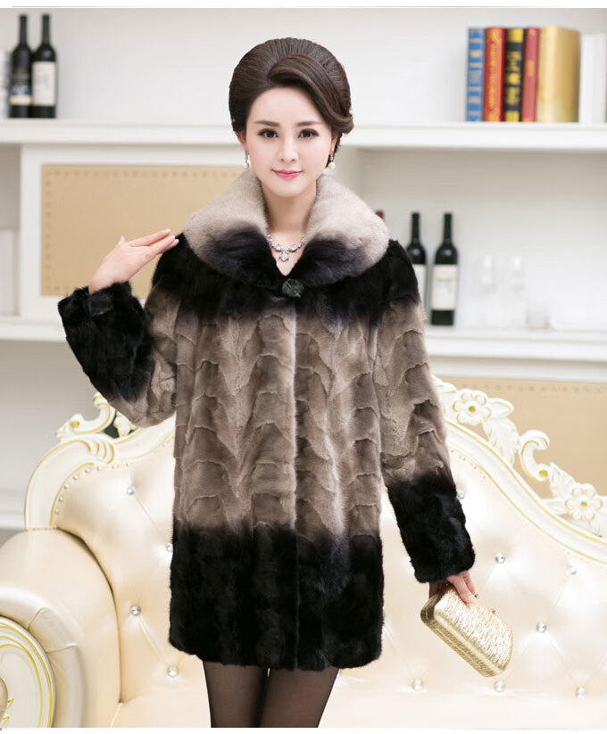 宗纯 海宁皮草外套秋冬新款貂皮大衣女水貂皮草中老年拼貂中长款外套
