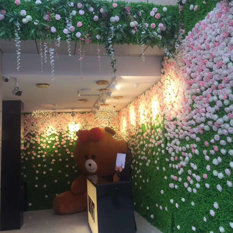 仿真植物墙室内背景形象墙绿植墙花墙网红墙绿色塑料草坪假草装饰