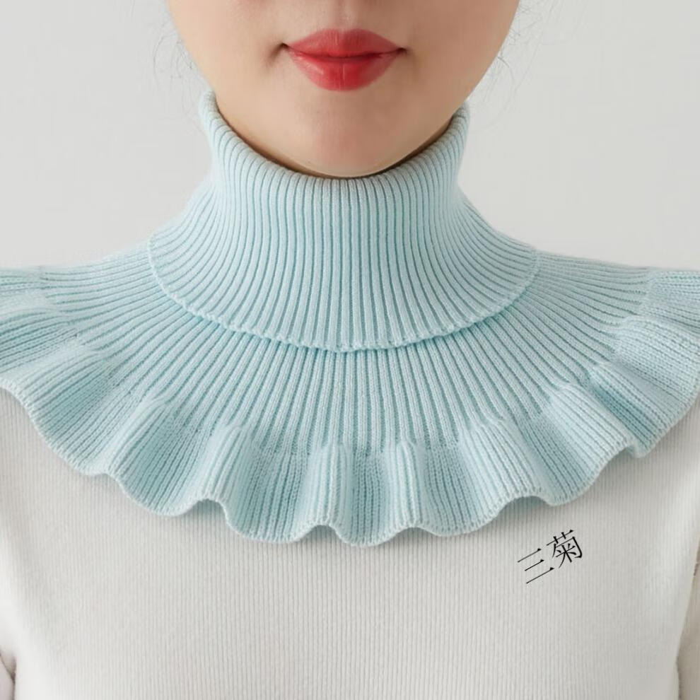 时尚女春秋冬套头围脖百搭保暖护颈椎纯色高领针织假领毛线脖套黄色