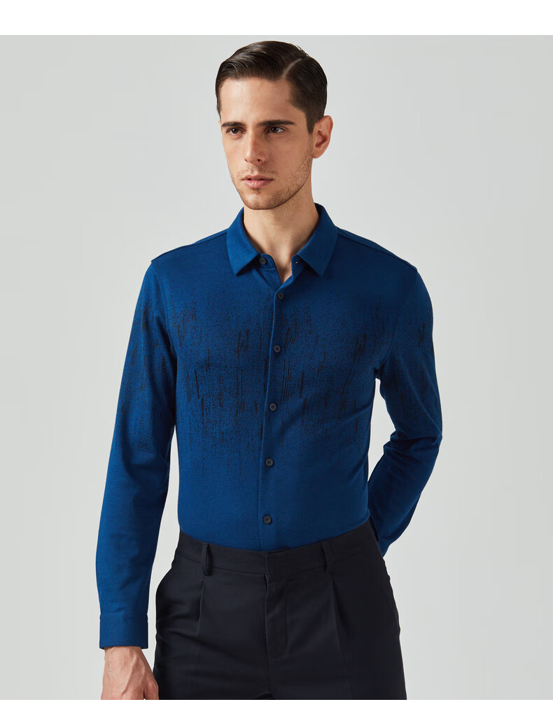 劲霸奥莱长袖丝光棉衬衫男春秋新款商务休闲男士衬衣hcba3524酒红160