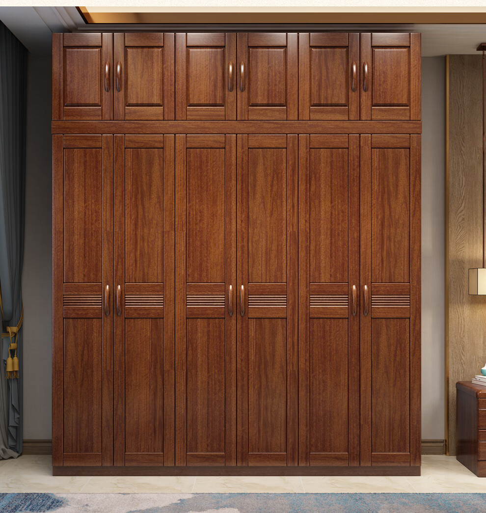 小木窝 衣柜 胡桃木实木衣柜现代中式对开门四门卧室大空间5门6门小