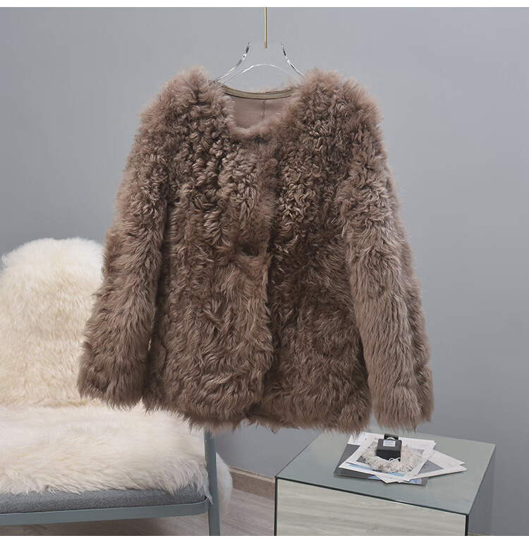 皮毛一体外套女羊毛卷托斯卡纳女冬季款羊毛中长款外套小个子皮草外套