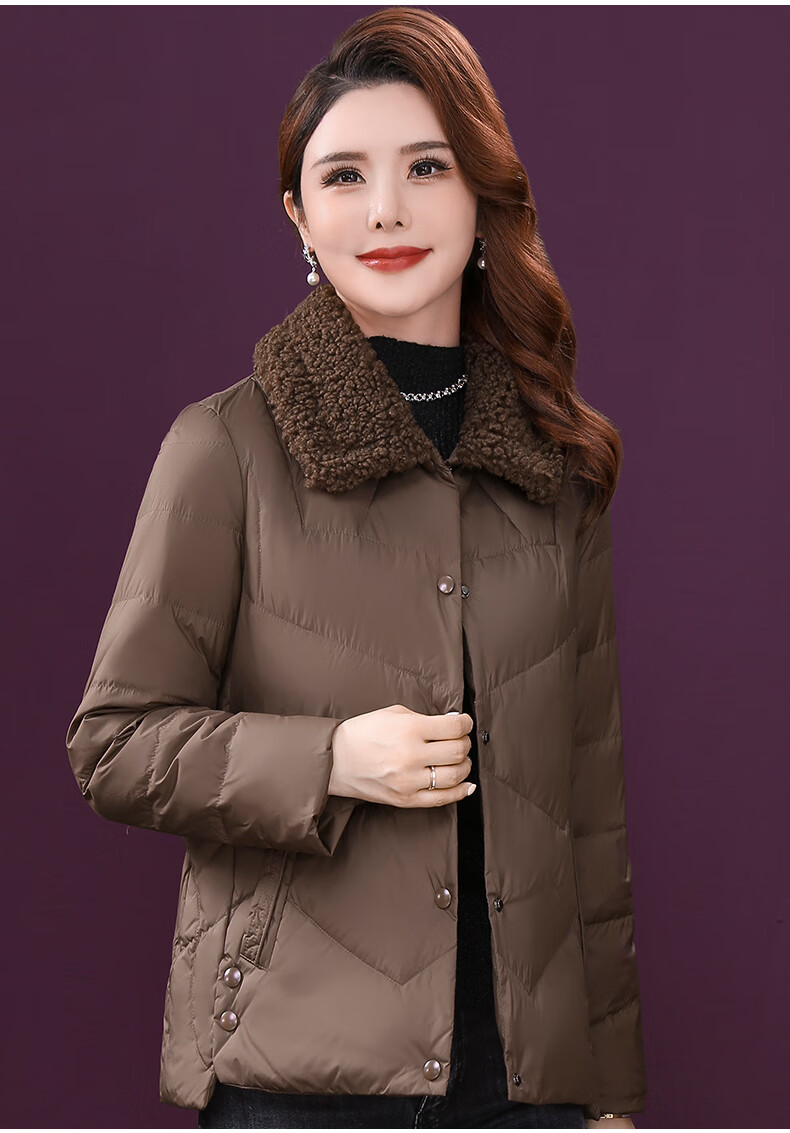 王小鸭羽绒服女2021年冬季新款加厚90白鸭绒短款时尚泡芙保暖外套咖色