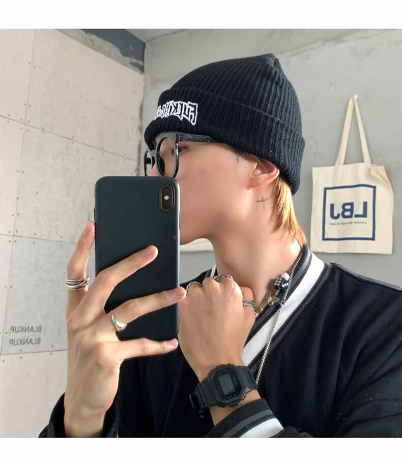 町苎冬季潮牌男生冷帽针织毛线帽子男秋冬天潮保暖男士无檐嘻哈白色