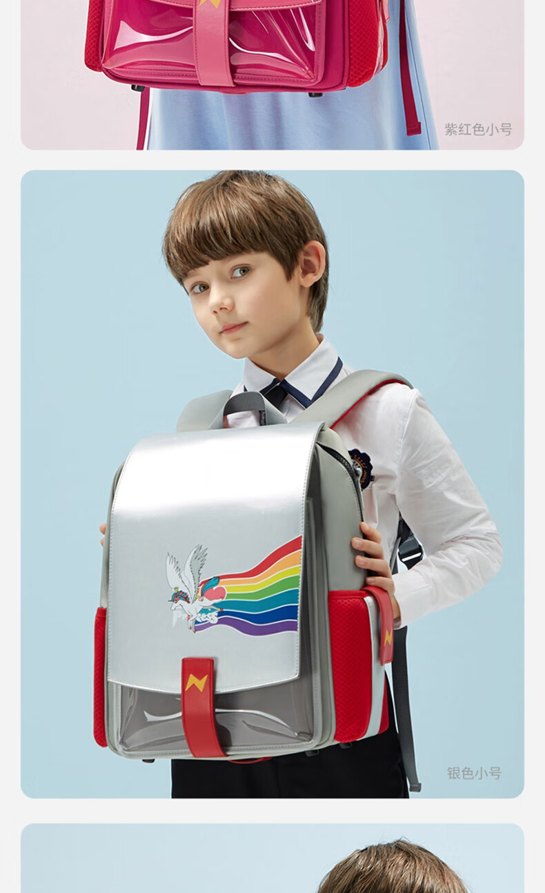 诺狐书包礼盒装小学生开学礼物护脊减负多功能三合一双肩包黄蓝色46