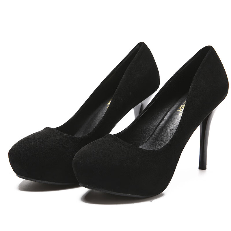 创美琪 -高跟细跟工作单鞋女黑色时尚防水台女鞋春季新款 黑色 39