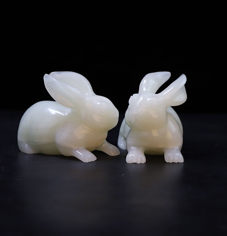 吉祥源天然阿富汗玉玉兔摆件生肖兔生日礼物客厅装饰白玉兔摆设乔迁