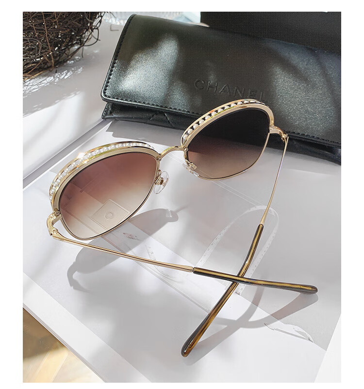 chanel香奈儿渐变太阳眼镜女款超轻全框时尚蝶形珍珠墨镜ch4246高档