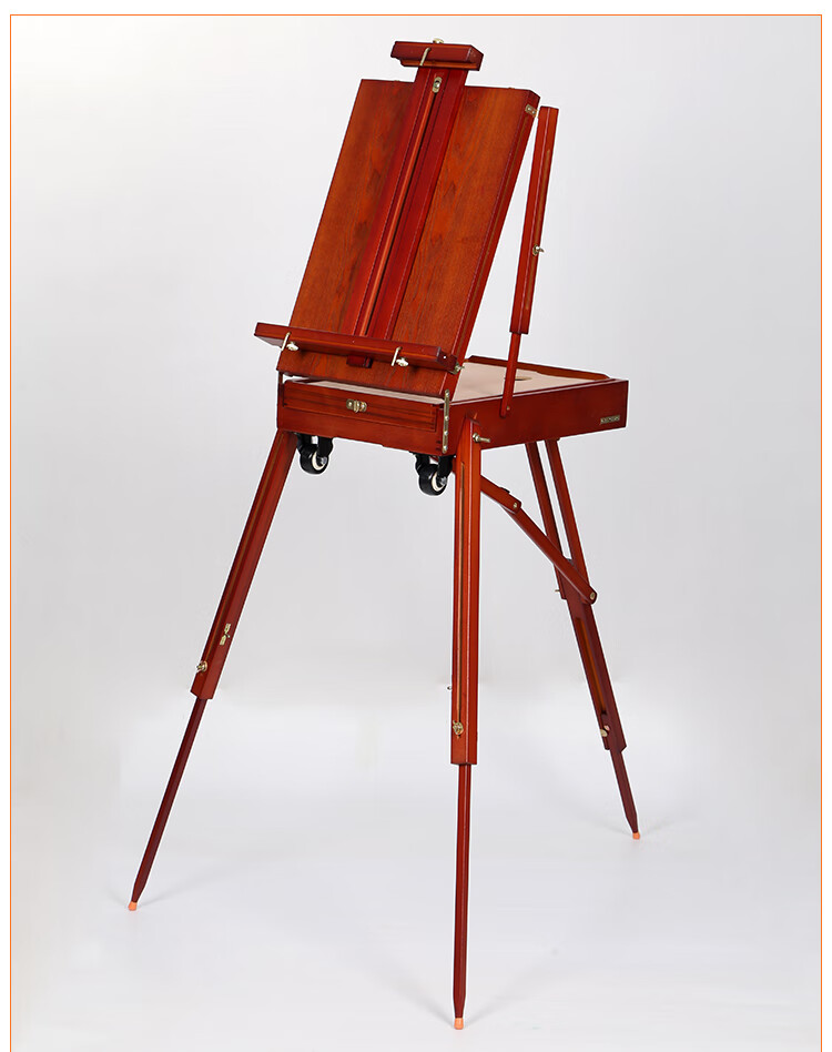 拉杆式画箱意大利榉木写生手提油画箱便携式带轮子油画架旅行支架式