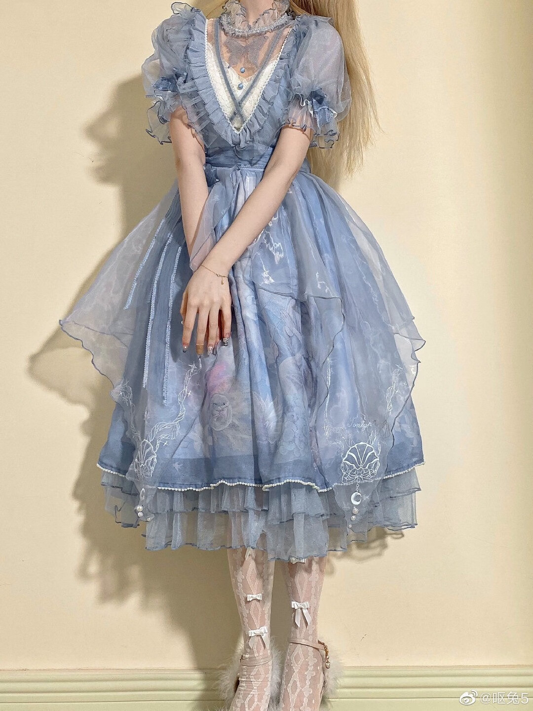 深海医院原创正品华丽珍珠刺绣lolita洛丽塔op洋装甜美连衣裙浅蓝色op