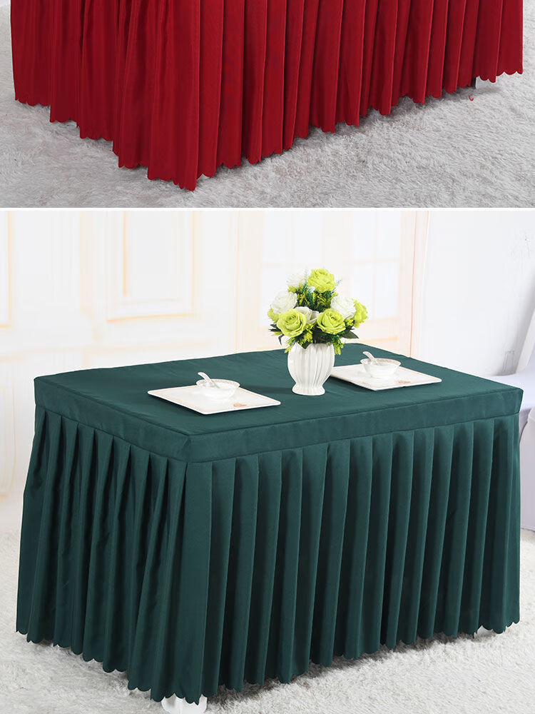 定做会议桌布冷餐饮桌裙签到台裙展会活动办公桌罩红色长方形桌套- 浅