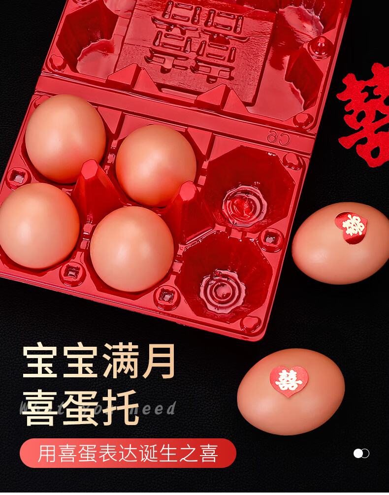 红色透明喜蛋红鸡蛋盒子百天满月诞生放蛋托盒婚礼空盒包装盒新生儿