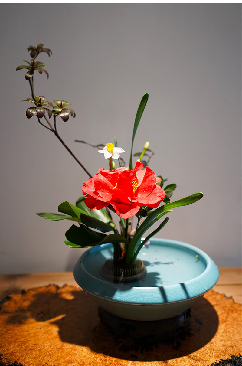 剑山插花器 花插日式插花底座花瓶插花工具花艺铜剑山套装 灰色 5*7cm