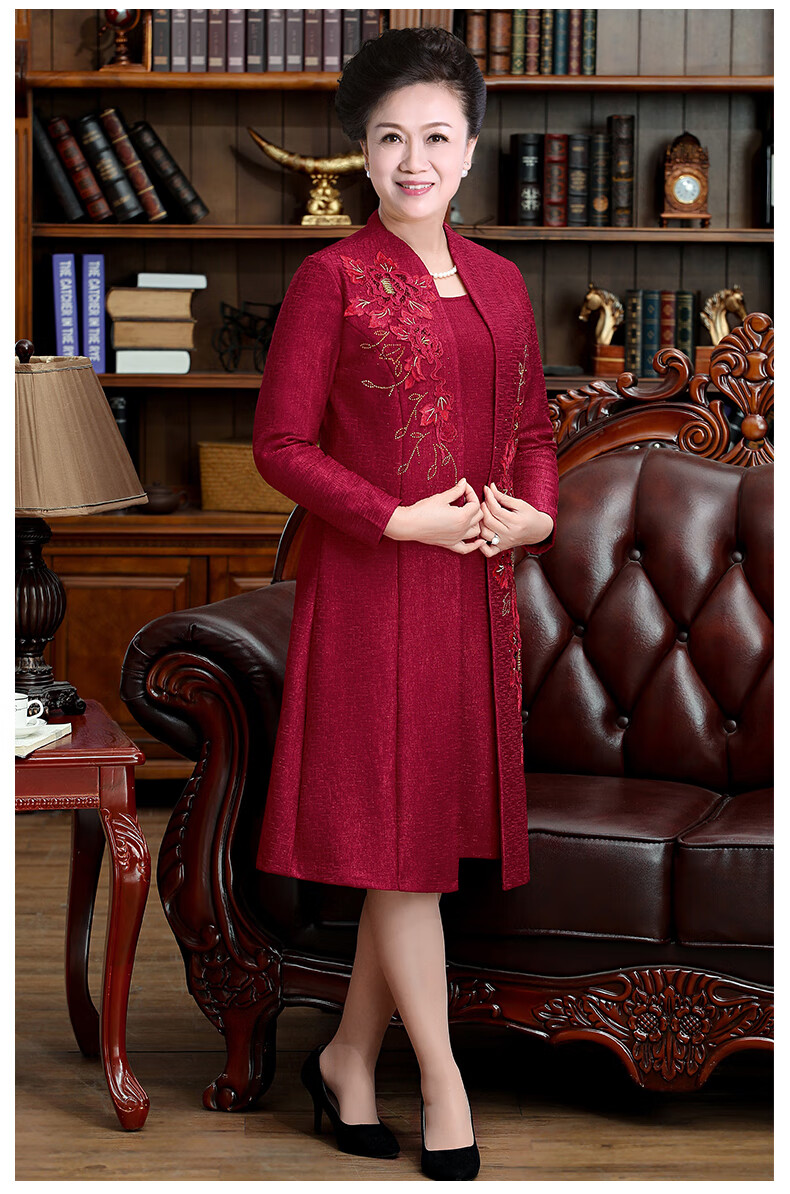 喜婆婆装婚宴装大码胖妈妈装红色连衣裙 85325-2627春秋版 9xl【品牌
