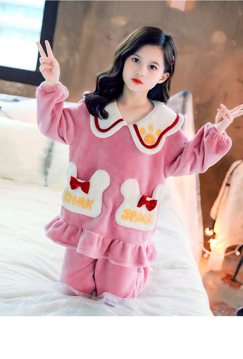 迪士尼儿童睡衣冬装加厚款2021新款女童法兰绒套装女孩珊瑚绒家居服12