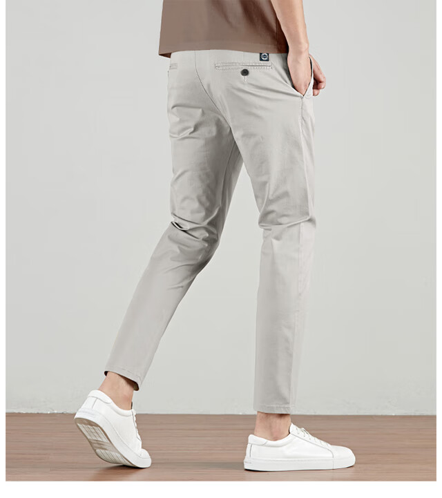 mcrc裤子男秋冬九分裤男卡其色修身小脚休闲裤潮流百搭弹力收腿显瘦
