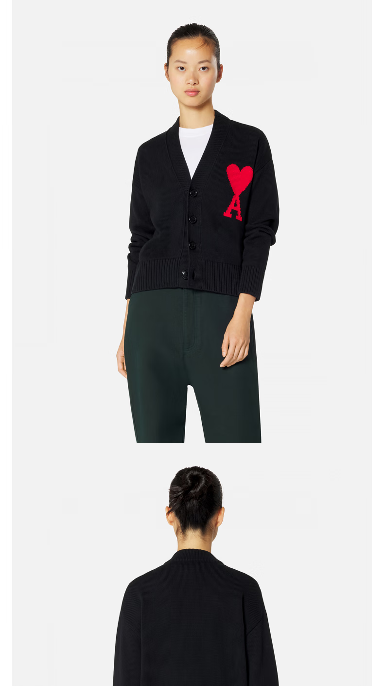 ami男女同款经典款爱心款羊毛混纺纯色休闲时尚简约开衫毛衣 102白色