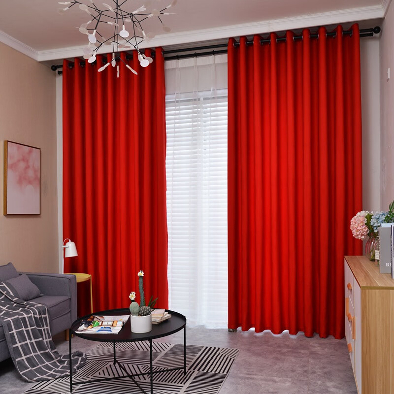 2022新年好物客厅中国红窗帘结婚礼房间喜庆典大红色窗帘成品卧室遮光