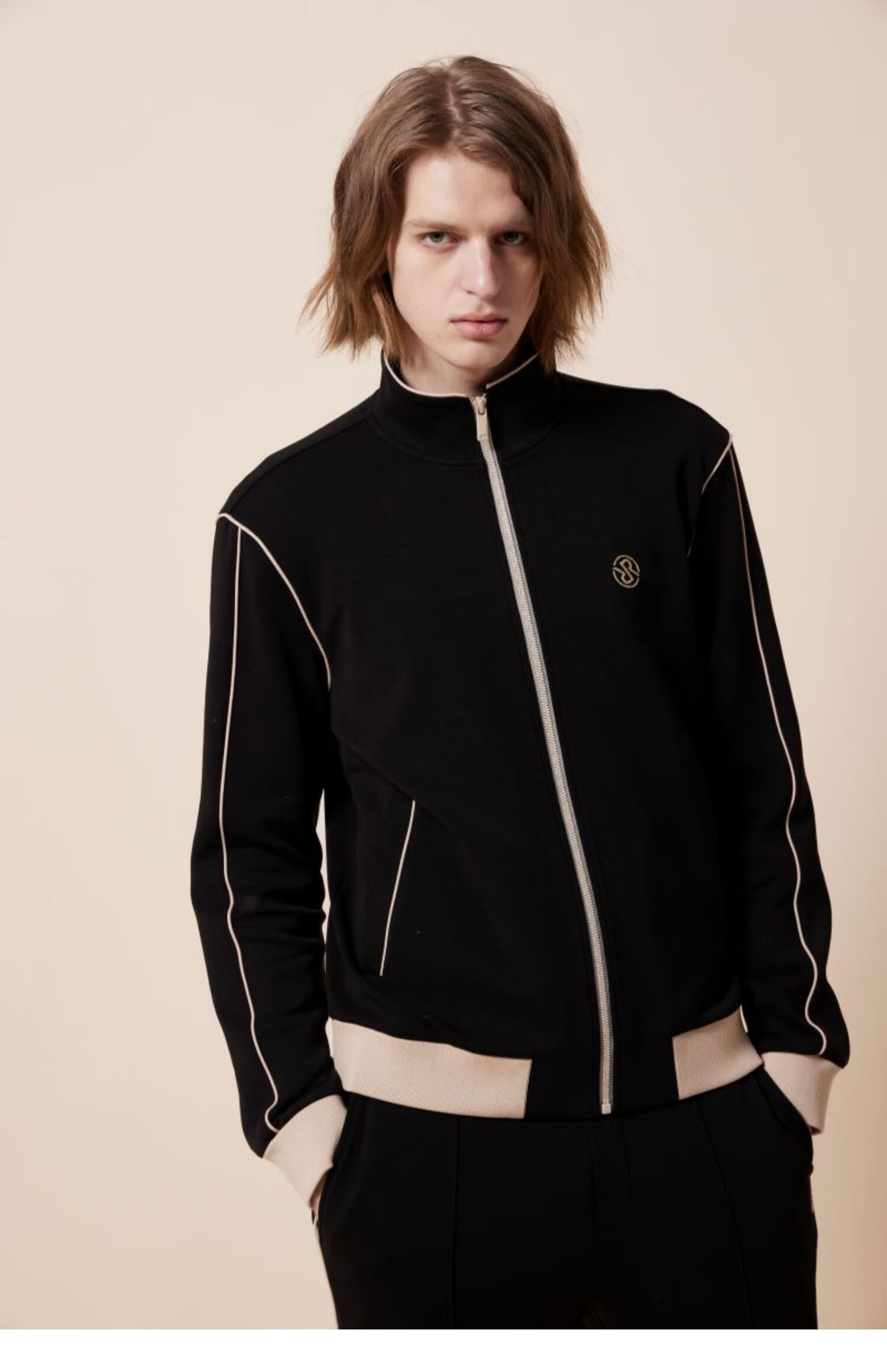 意大利rare威雅奢侈品 男装男士黑色撞色针织立领外套黑色 黑色 52