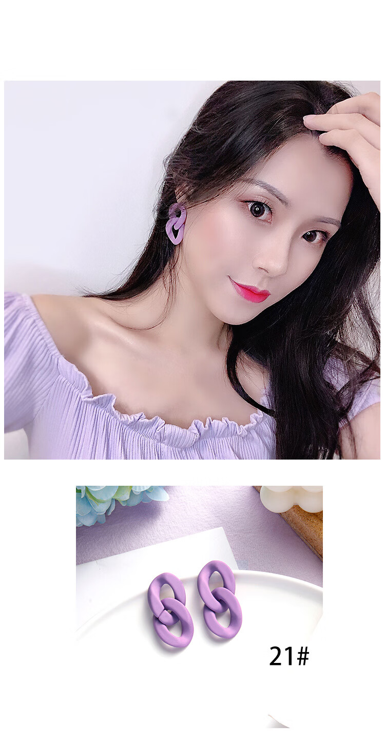 京粉新款耳环潮紫色系简约小清新耳钉女韩国气质网红花朵定情信物情人