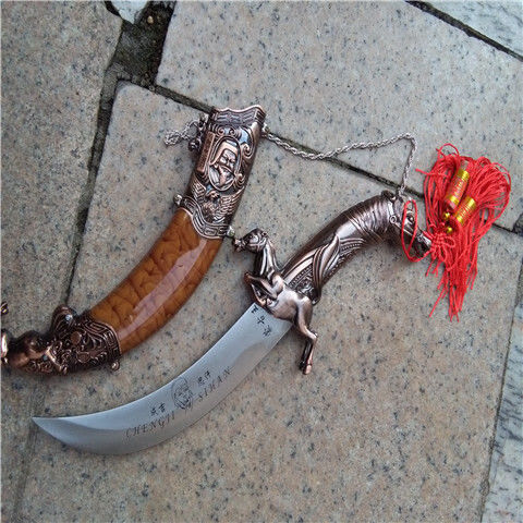 蒙古刀马头弯刀内蒙古特色金属工艺品刀剑未开刃收藏摆件礼物 总长38