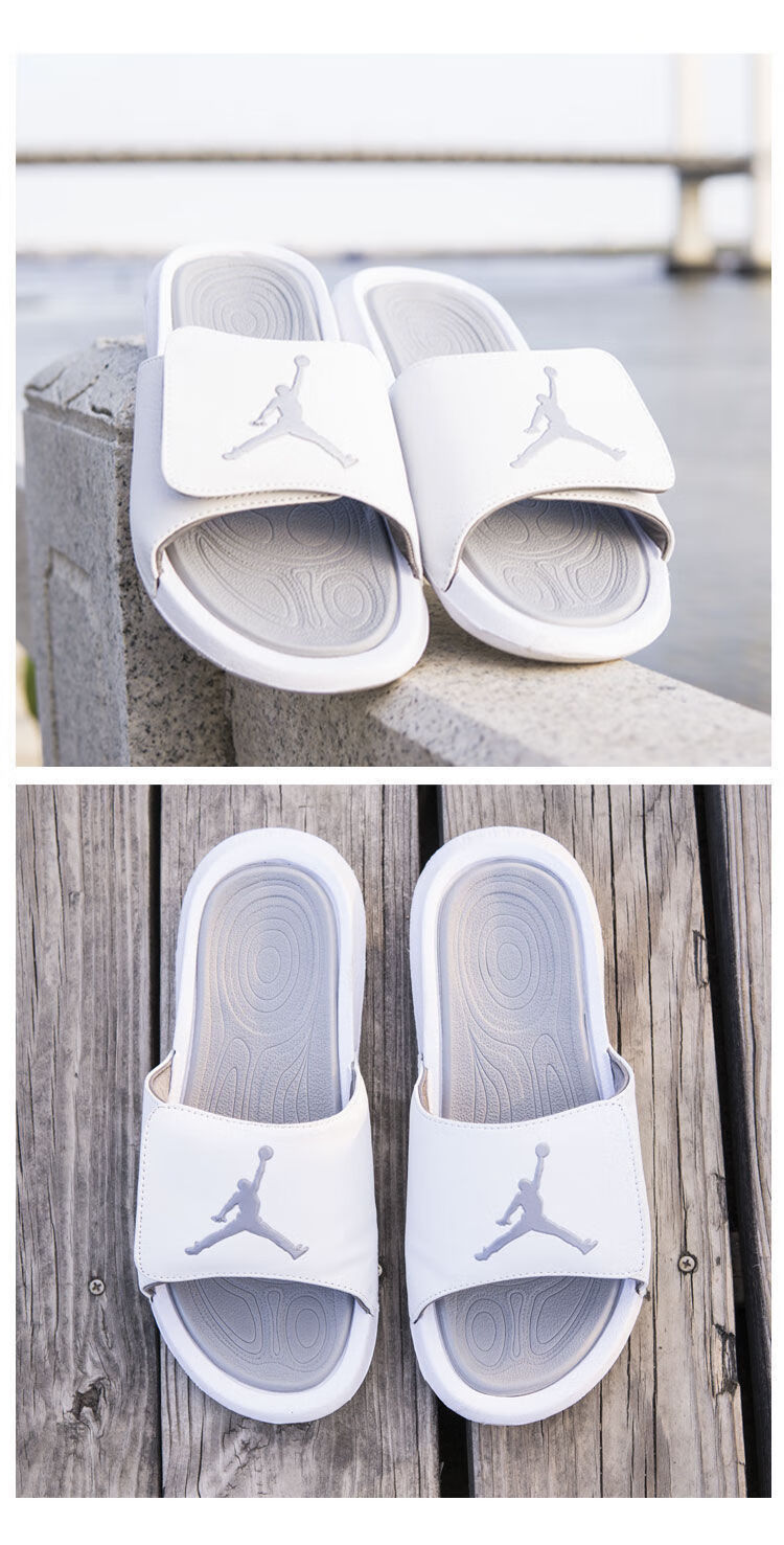 aj拖鞋飞人乔6篮球运动拖鞋情侣魔术贴潮牌男女拖鞋男外穿新款白蓝