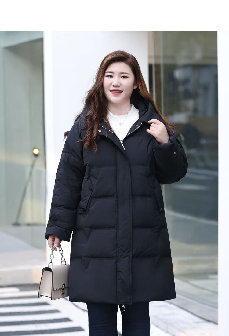 孕期羽绒服加肥加大中长款女年胖连帽外套200斤宽松深军绿军绿毛s