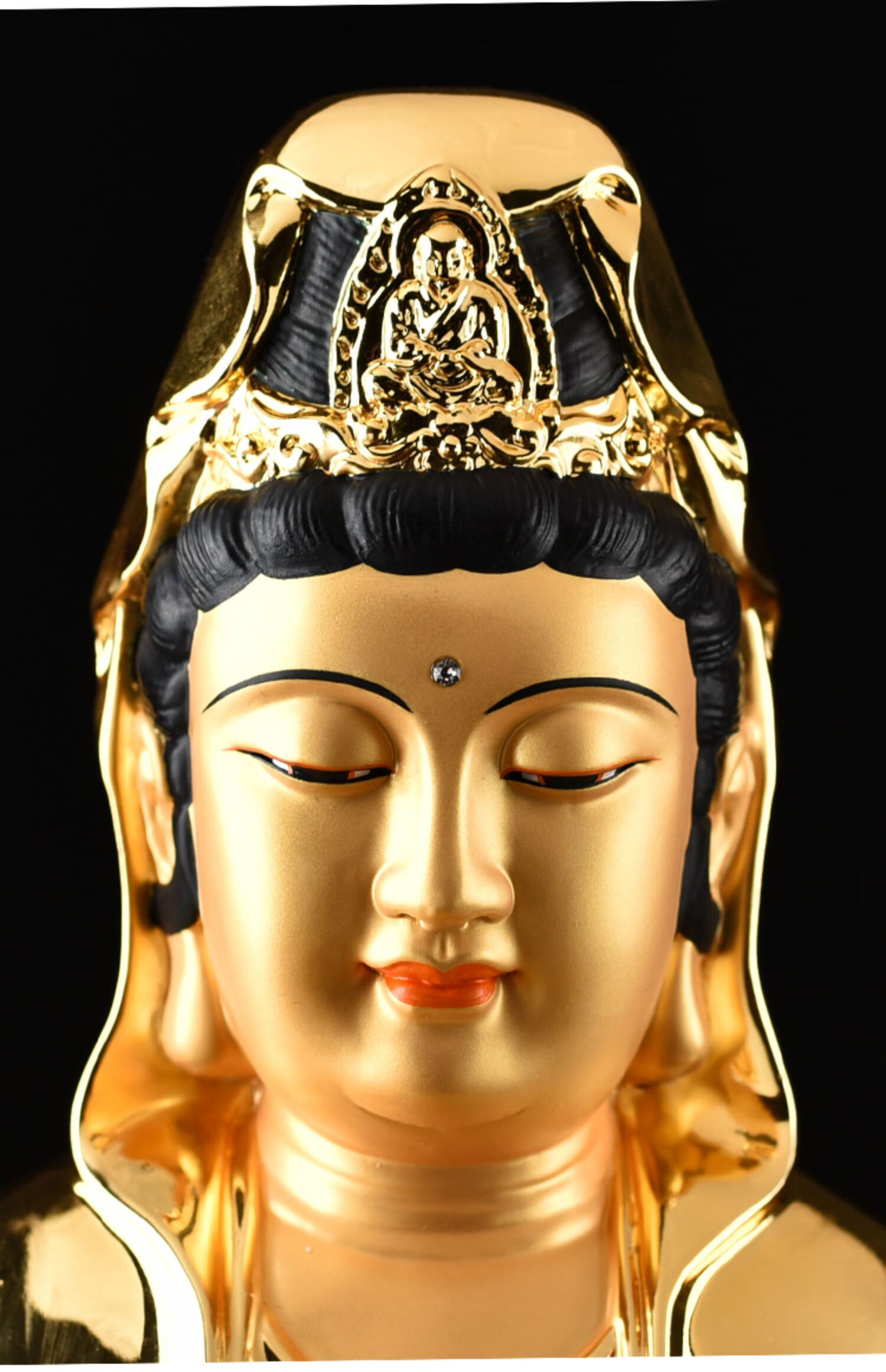 观音佛像供奉家用纯铜鎏金贴观世音菩萨佛像客厅居家摆件娑婆三圣 高