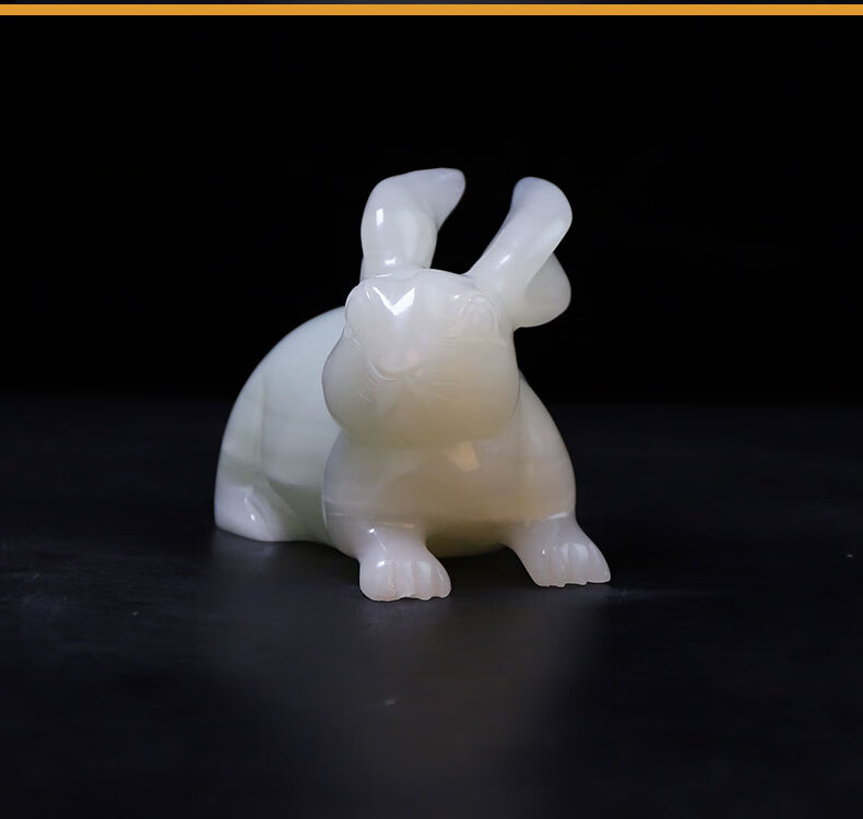 吉祥源天然阿富汗玉玉兔摆件生肖兔生日礼物客厅装饰白