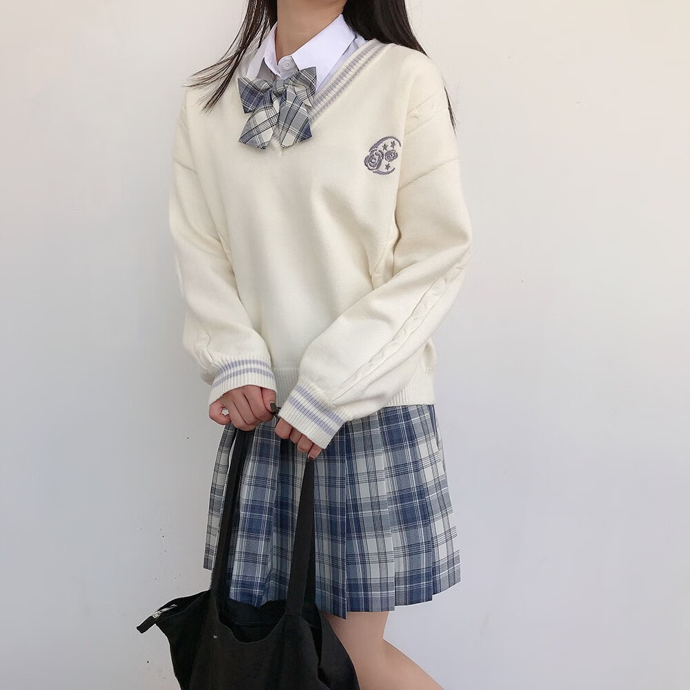 jk冬季制服毛衣外套针织衫基础款秋冬季v领开衫日系学生校班服 荧光色