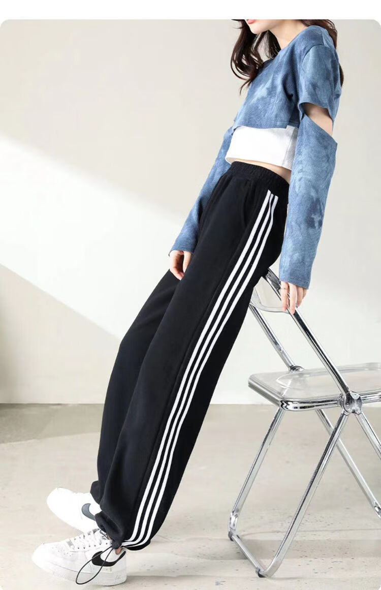 春季休闲卫裤女灰色阔腿裤夏季薄款盐系长裤子女宽松休闲运动裤女原宿