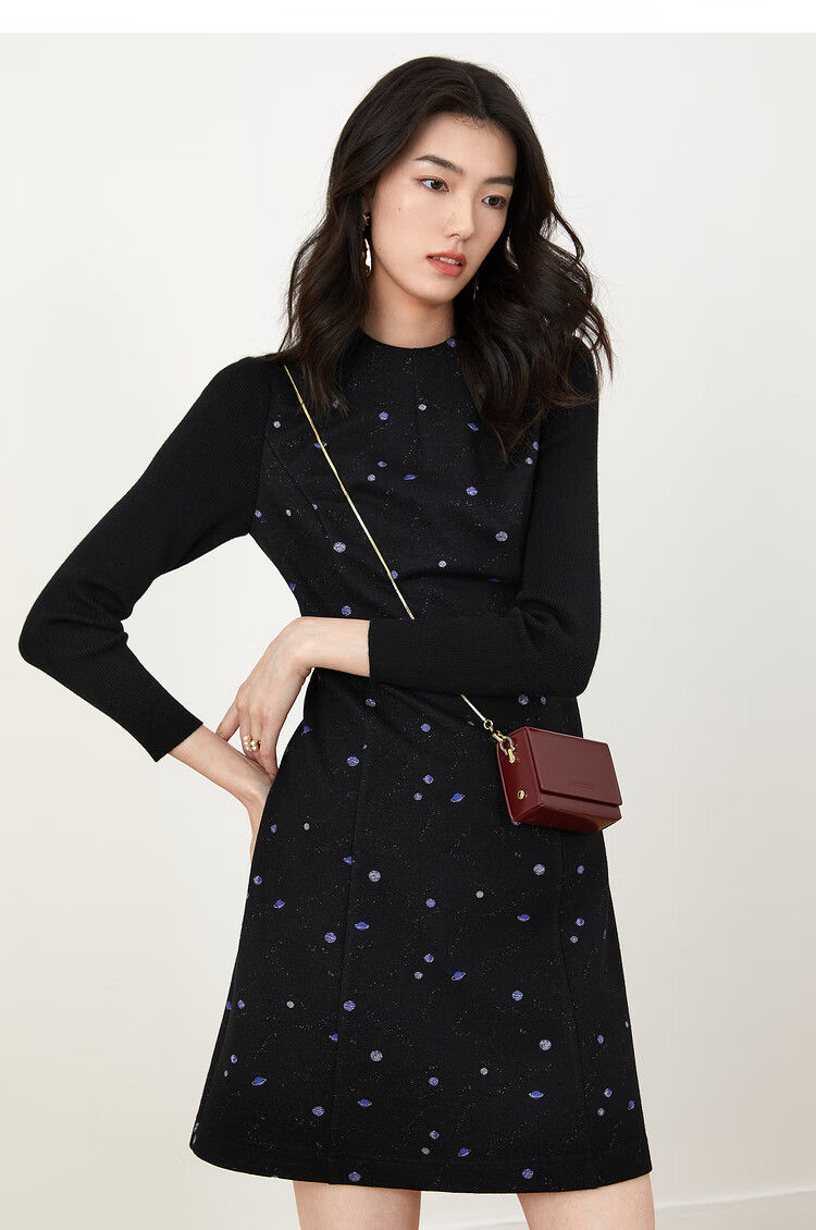 9 晚8点开抢】影儿yiner音儿女装2021冬季新款针织袖拼接波点连衣裙