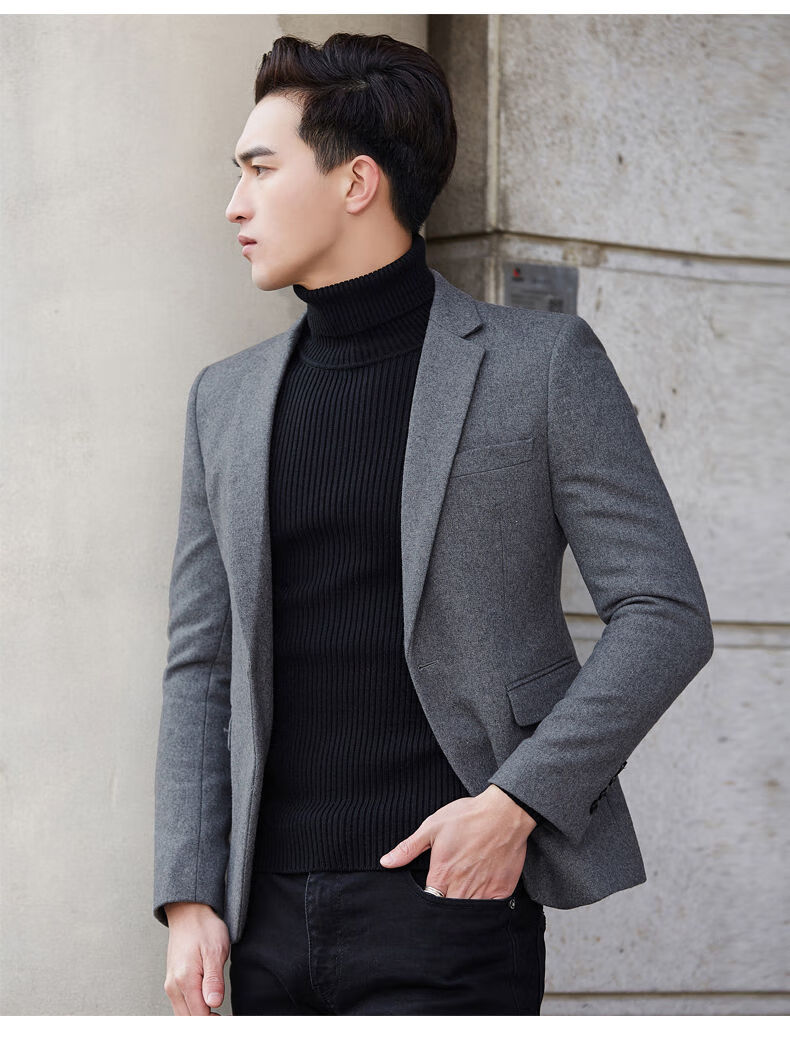 休闲西装男外套韩版修身帅气潮流秋冬男士羊毛呢子小西服上衣单件 l05